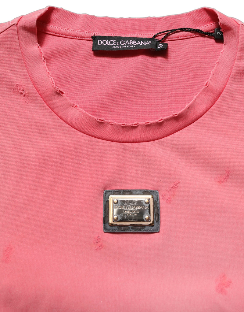 Dolce & Gabbana Pink Re-Edition Distressed Crew Neck T-shirt