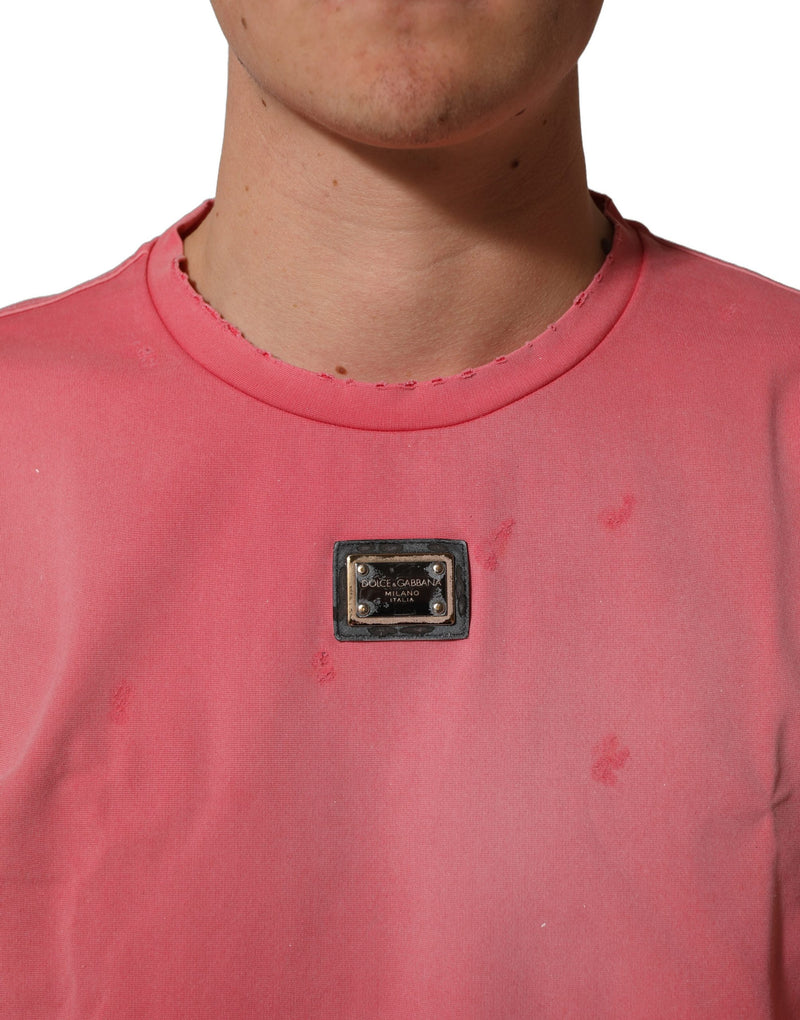 Dolce & Gabbana Pink Re-Edition Distressed Crew Neck T-shirt