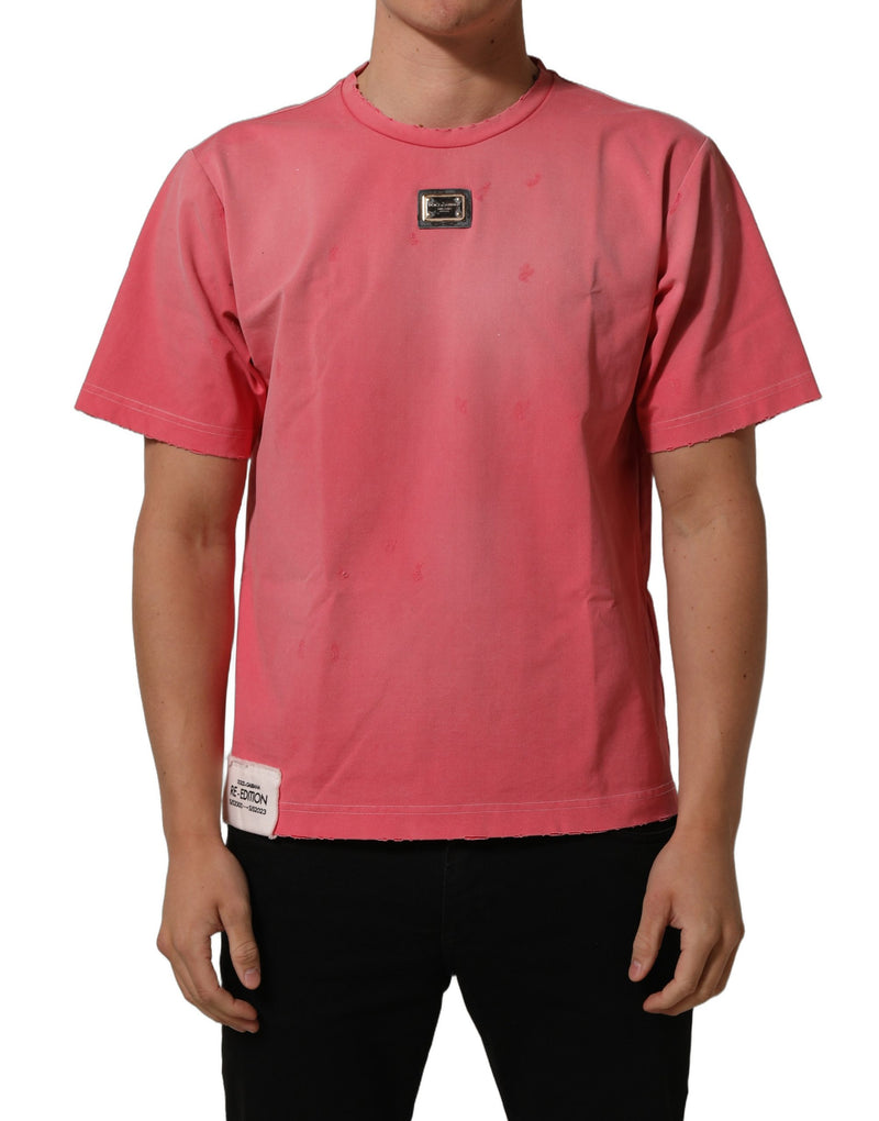 Dolce & Gabbana Pink Re-Edition Distressed Crew Neck T-shirt