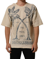 Dolce & Gabbana Beige Cotton Graphic Print Crew Neck T-shirt