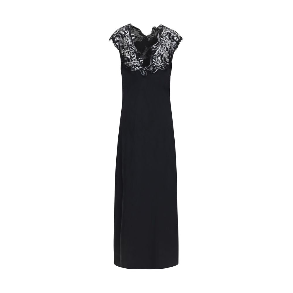 Ferragamo Black Silk Cocktail Dress with Lace Inset