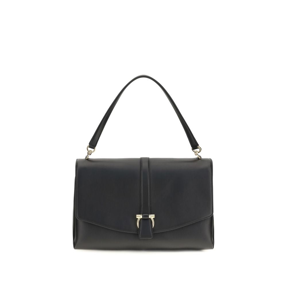 Ferragamo Black Calf Leather Mia Shoulder Bag