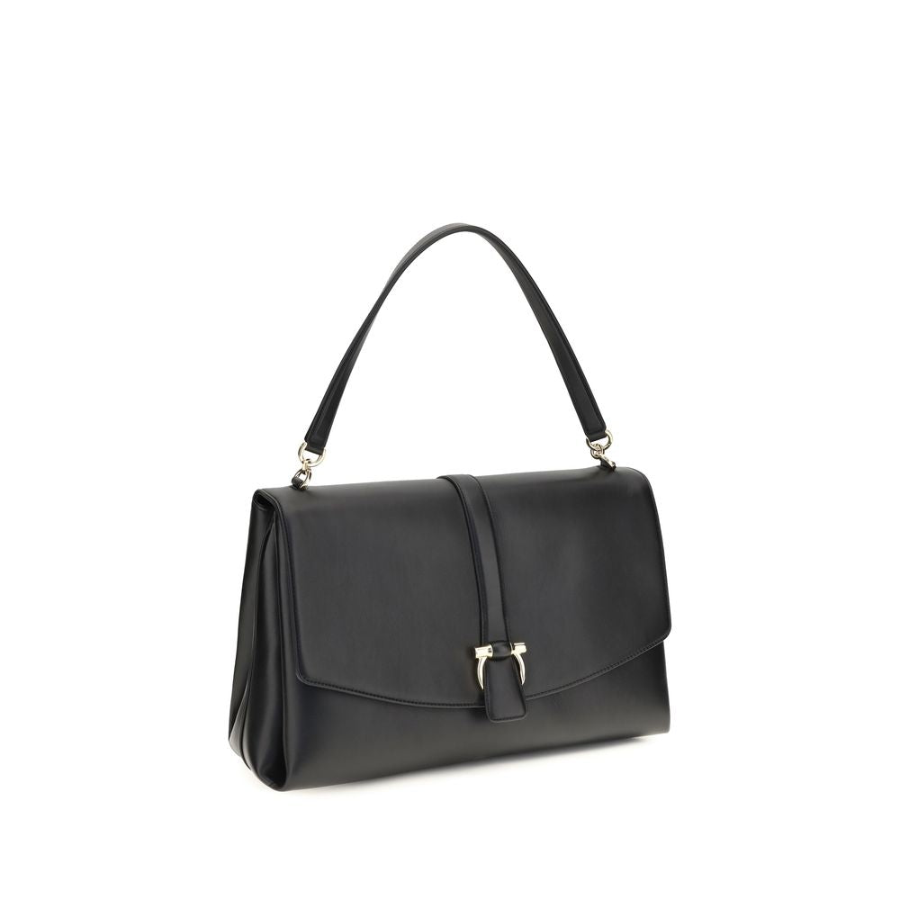 Ferragamo Black Calf Leather Mia Shoulder Bag