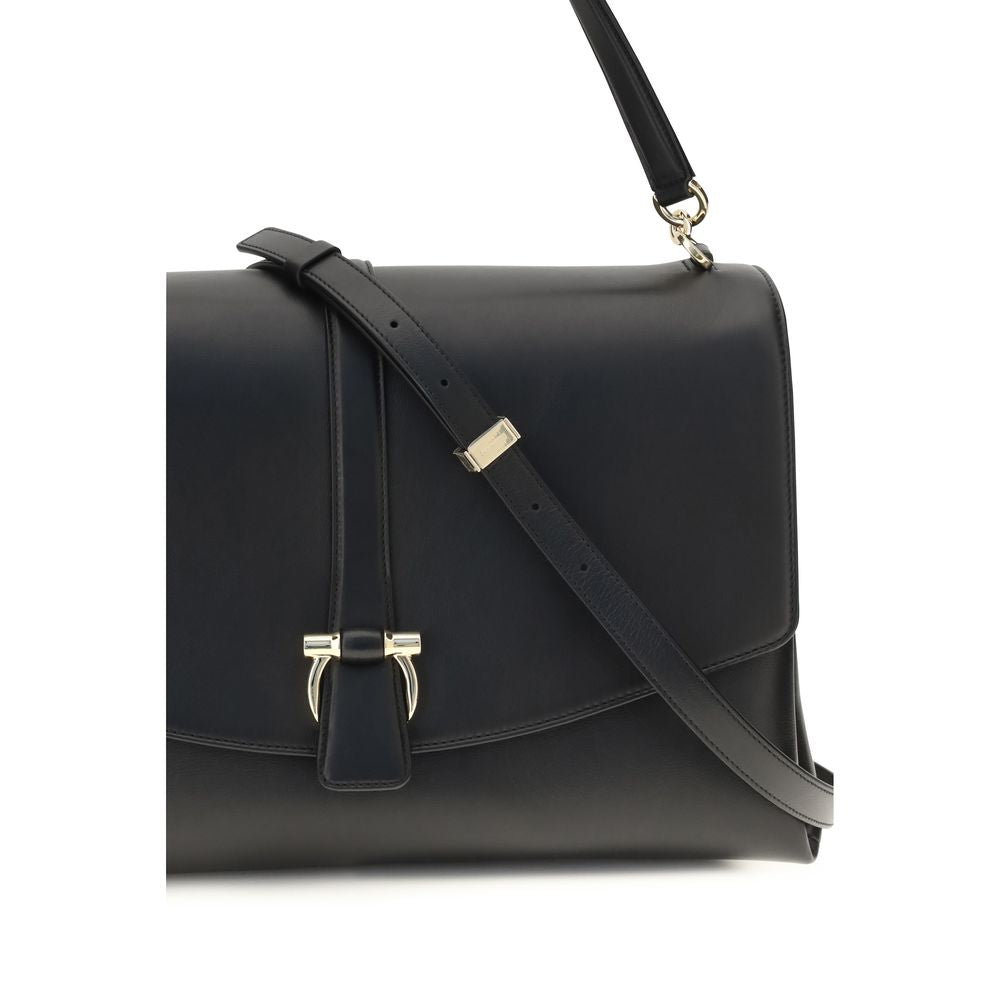 Ferragamo Black Calf Leather Mia Shoulder Bag