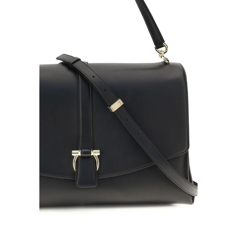 Ferragamo Black Calf Leather Mia Shoulder Bag
