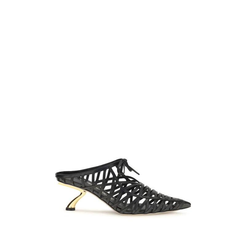 Ferragamo Black Calf Leather Bos Taurus Mules for Women