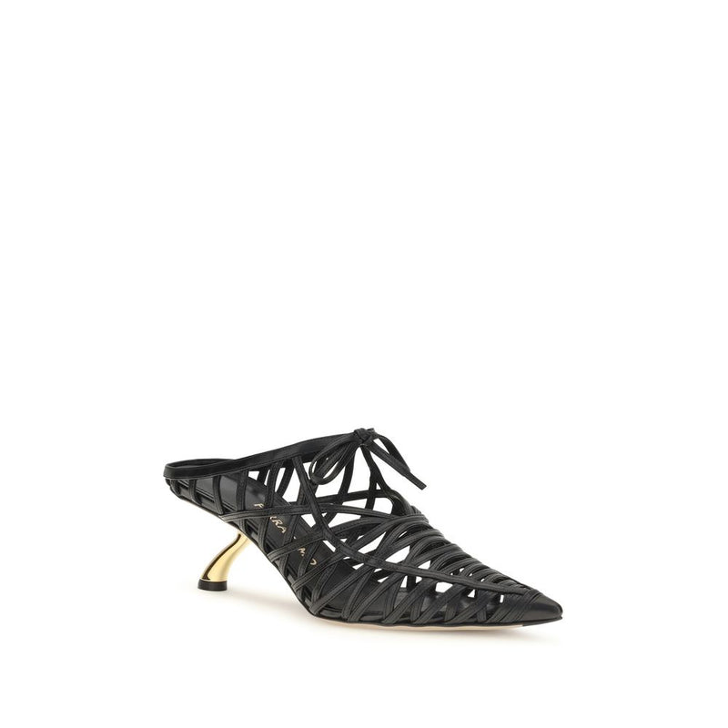 Ferragamo Black Calf Leather Bos Taurus Mules for Women