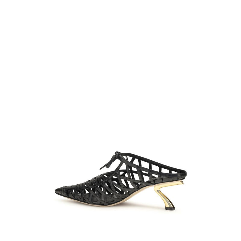 Ferragamo Black Calf Leather Bos Taurus Mules for Women