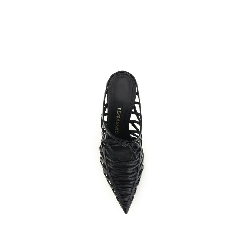 Ferragamo Black Calf Leather Bos Taurus Mules for Women