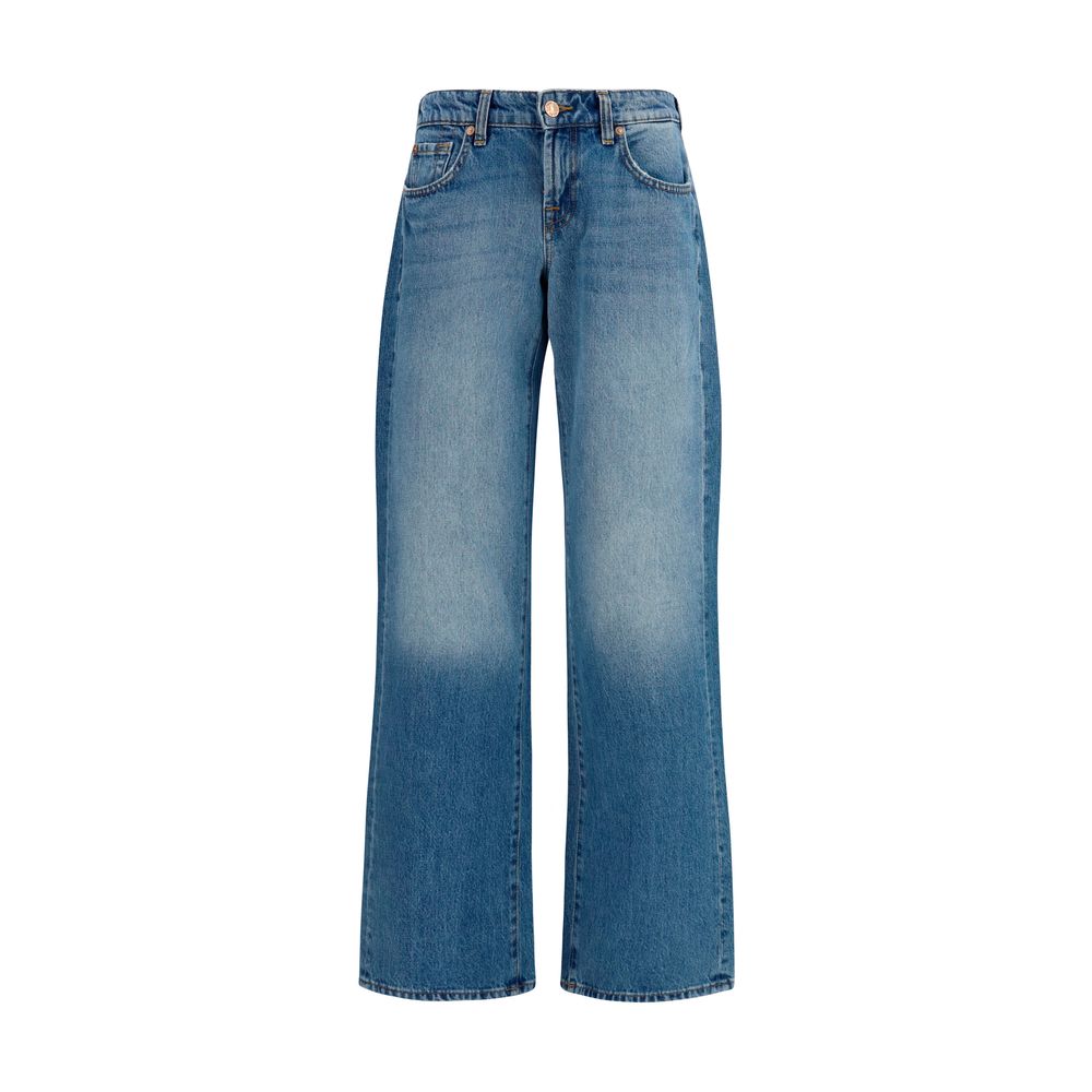 7FOR Blue Cotton Straight-Leg Jeans for Women