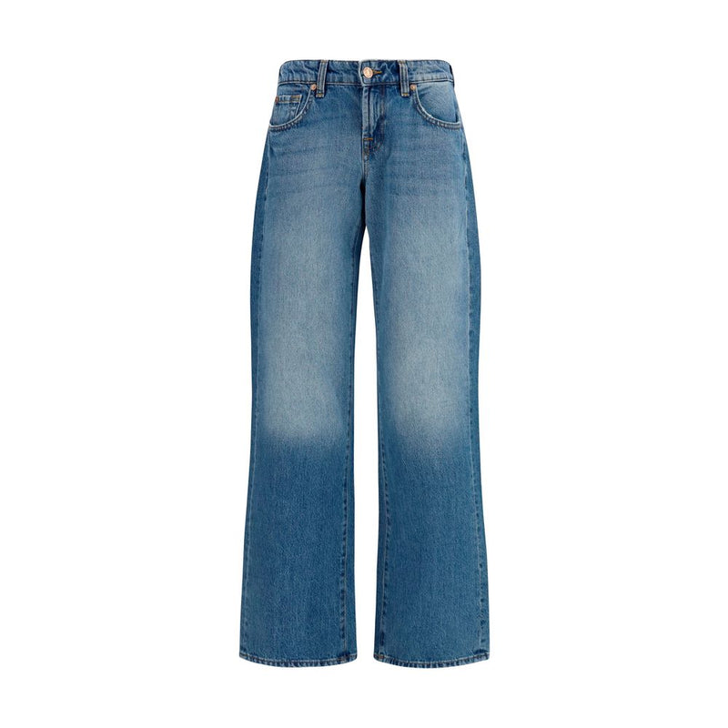 7FOR Blue Cotton Straight-Leg Jeans for Women