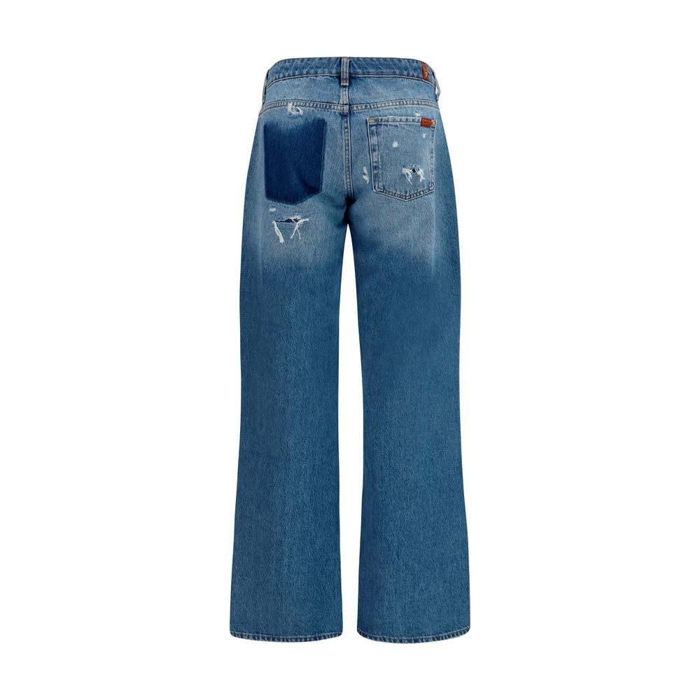 7FOR Blue Cotton Straight-Leg Jeans for Women