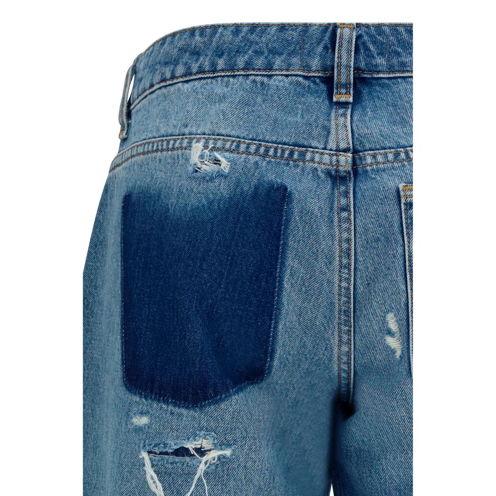 7FOR Blue Cotton Straight-Leg Jeans for Women