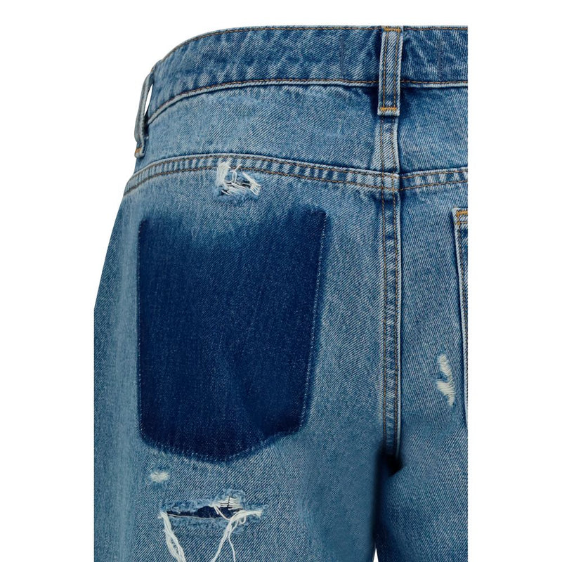 7FOR Blue Cotton Straight-Leg Jeans for Women