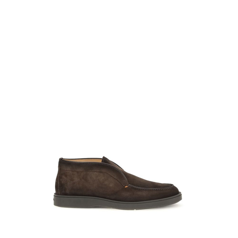 Santoni Brown Calf Leather Bos Taurus Ankle Boots for Men