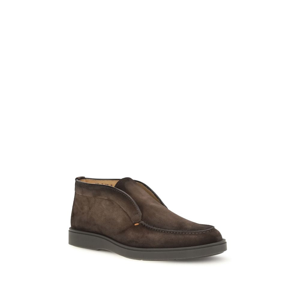 Santoni Brown Calf Leather Bos Taurus Ankle Boots