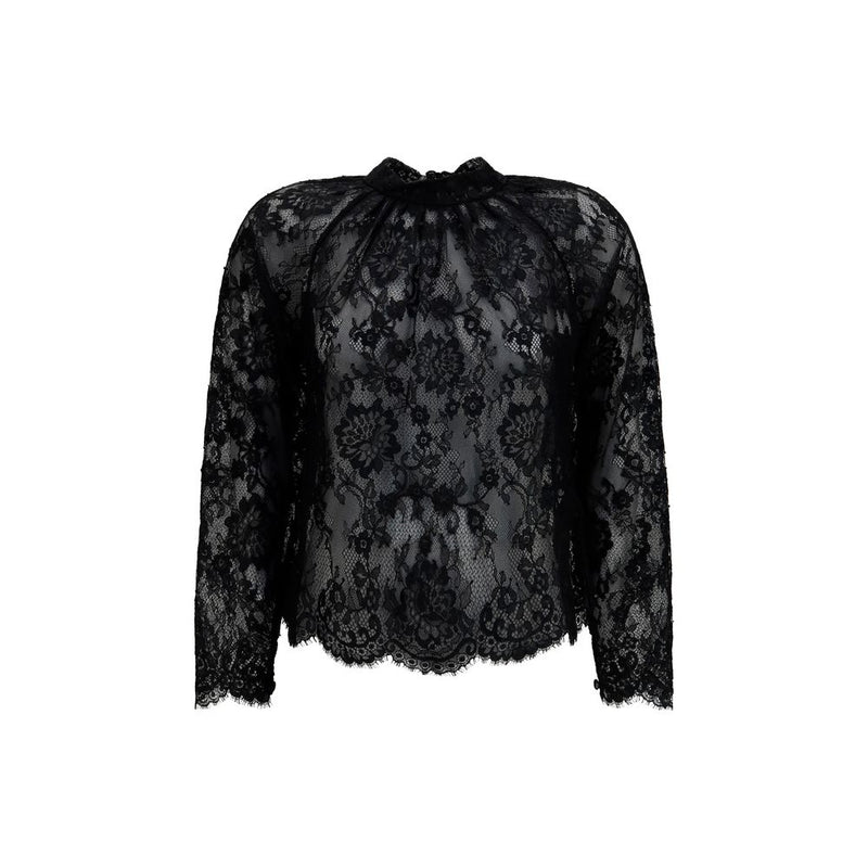 Self-Portrait Black Polyamide Blouse with Lace Detail