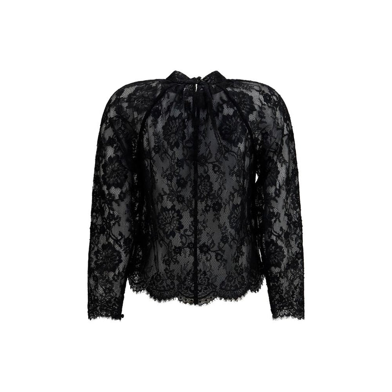 Self-Portrait Black Polyamide Blouse with Lace Detail