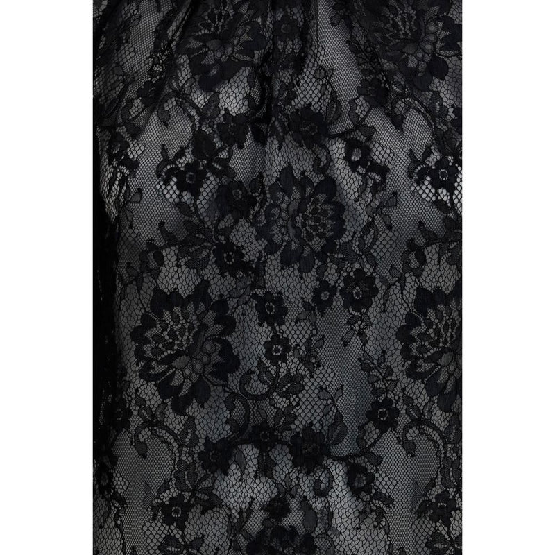 Self-Portrait Black Polyamide Blouse with Lace Detail