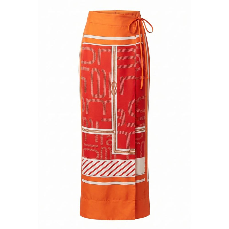 Malo Orange Silk Women's Wide-Leg Wrap Pants