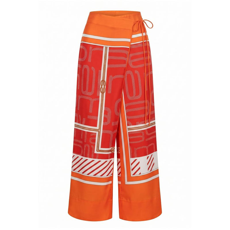 Malo Orange Silk Women's Wide-Leg Wrap Pants