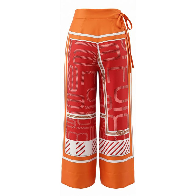 Malo Orange Silk Women's Wide-Leg Wrap Pants