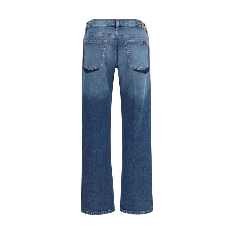 7FOR Calie Blue Cotton Straight-Leg Jeans for Women