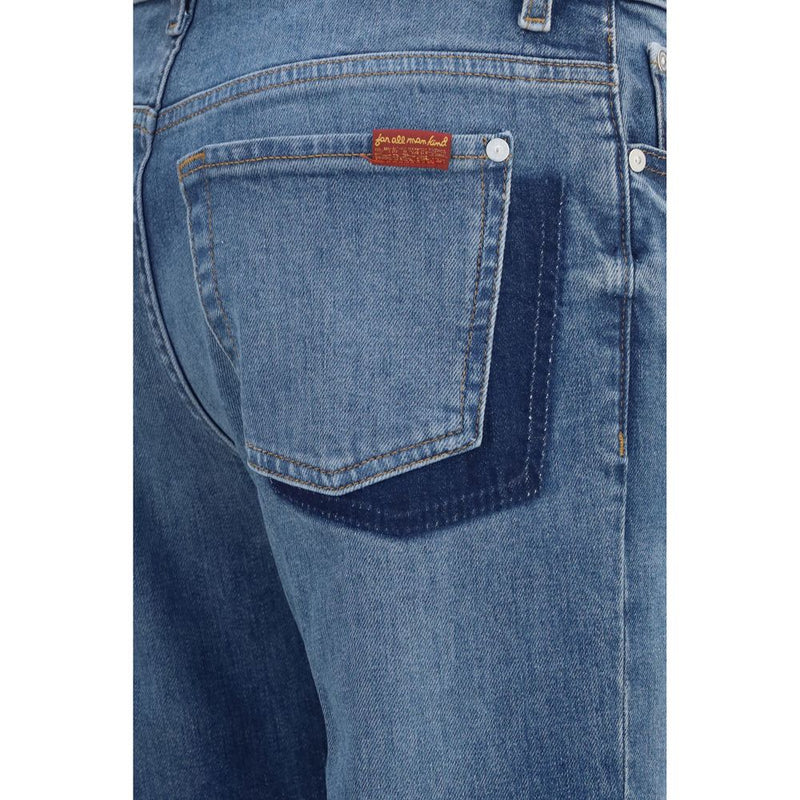 7FOR Calie Blue Cotton Straight-Leg Jeans for Women