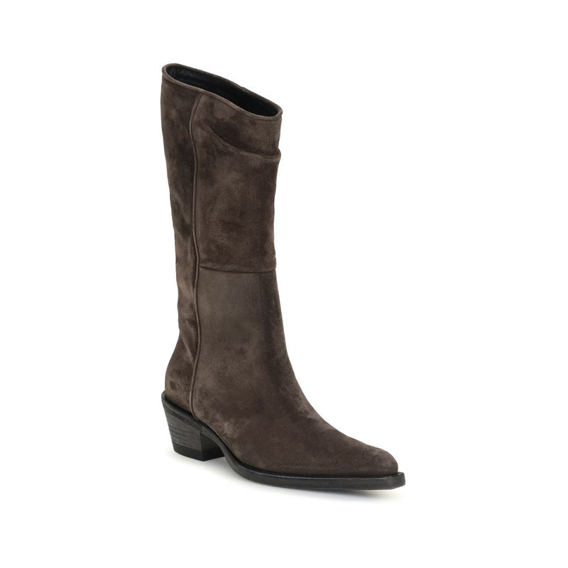 Khaite Brown Leather Ankle Boots - Contemporary Western Style