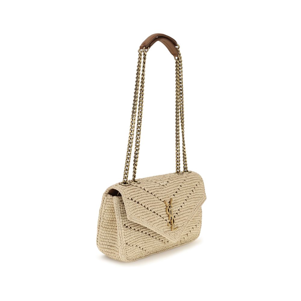 Saint Laurent Loulou Beige Raffia Shoulder Bag