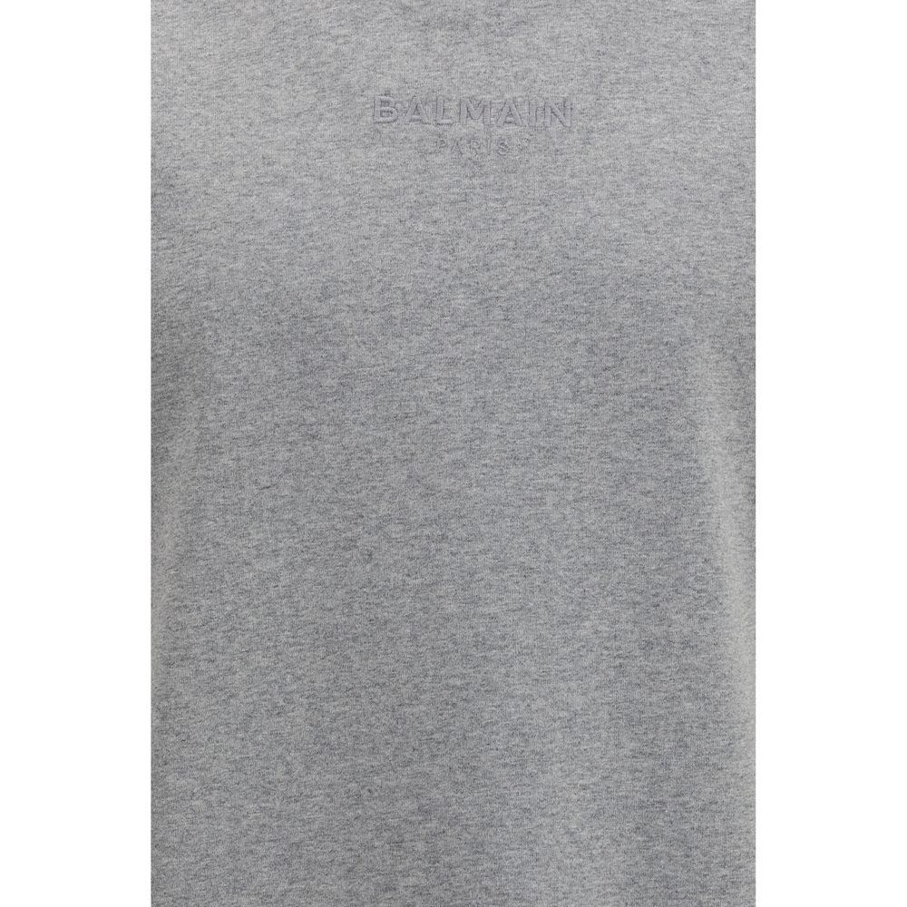 Balmain Gray Cotton T-Shirt with Embroidered Logo