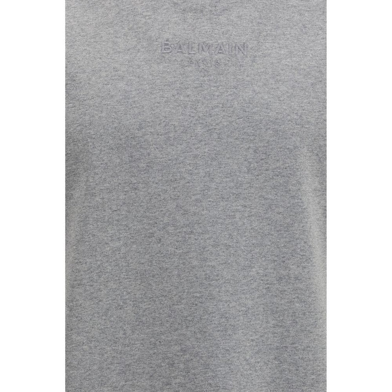 Balmain Gray Cotton T-Shirt with Embroidered Logo