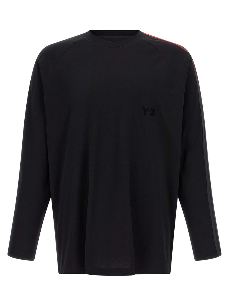 Y-3 Oversized Black Cotton T-Shirt with Gradient Stripes