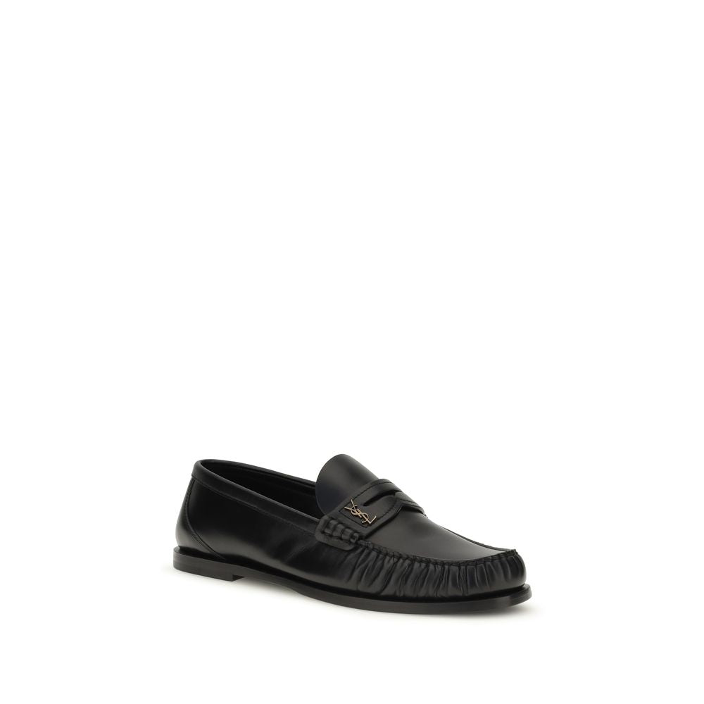 Mocassins à enfiler Saint Laurent en cuir de veau noir Bos Taurus