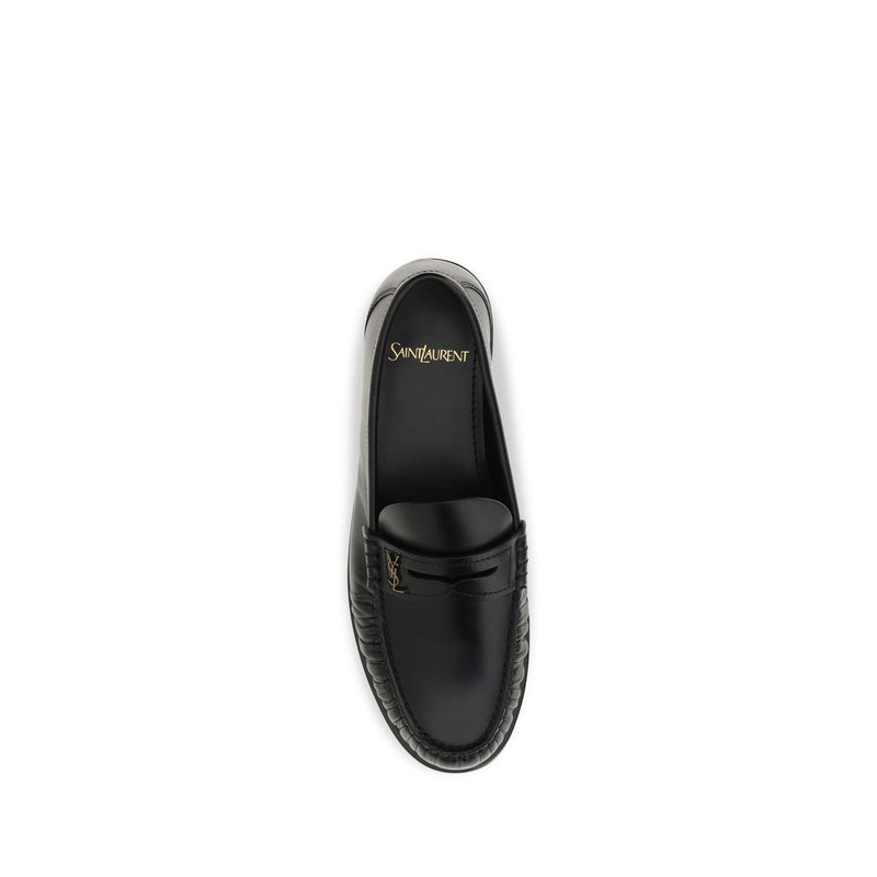 Mocassins à enfiler Saint Laurent en cuir de veau noir Bos Taurus