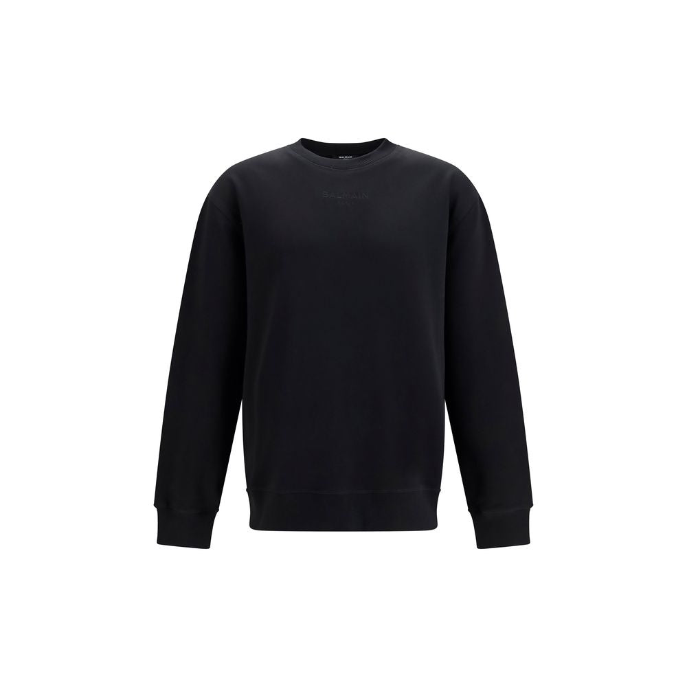 Balmain Black Cotton Sweatshirt with Embroidered Logo