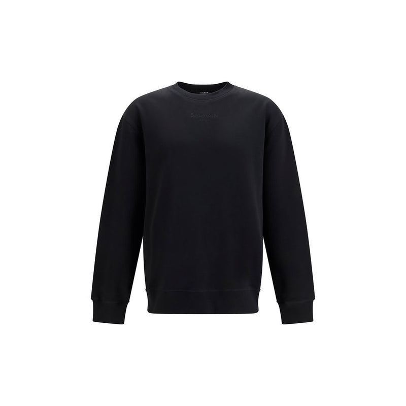 Balmain Black Cotton Sweatshirt with Embroidered Logo