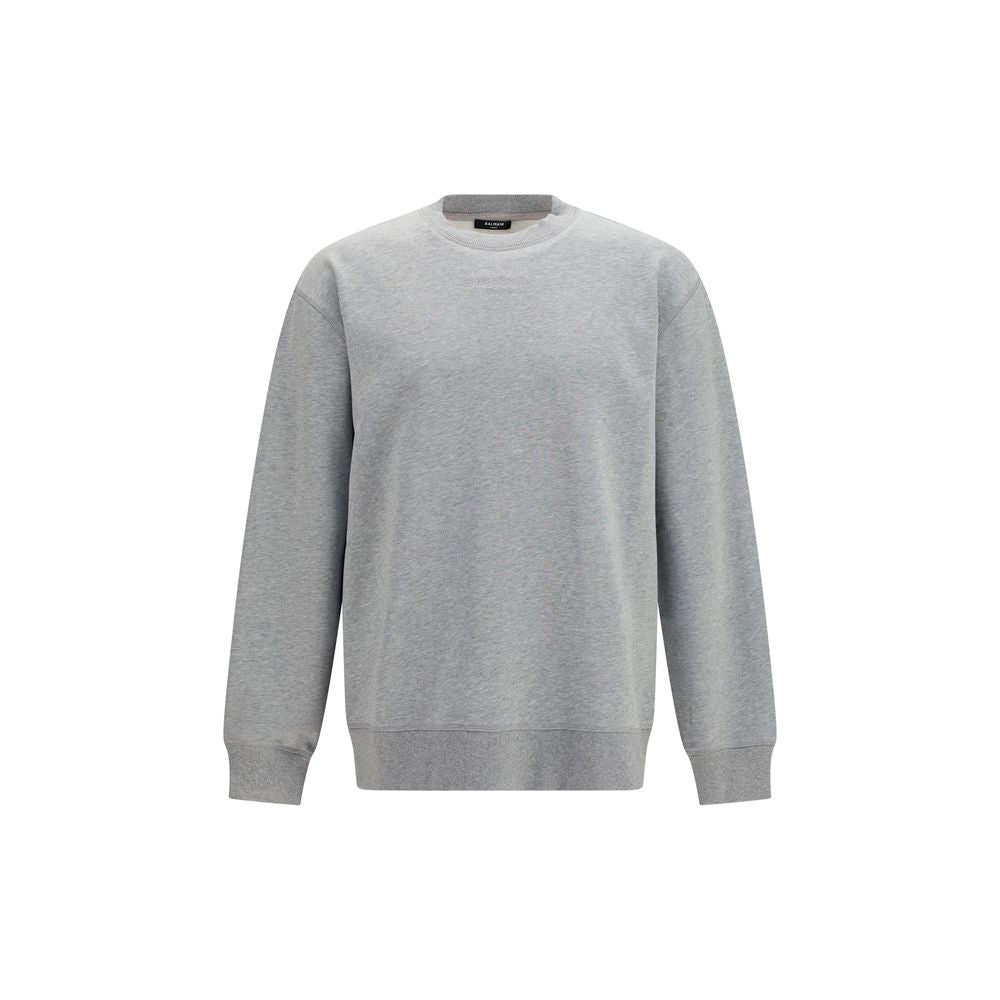 Balmain Gray Cotton Sweatshirt - Embroidered Logo Crewneck