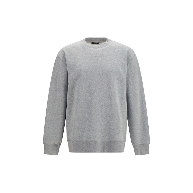 Balmain Gray Cotton Sweatshirt with Embroidered Logo