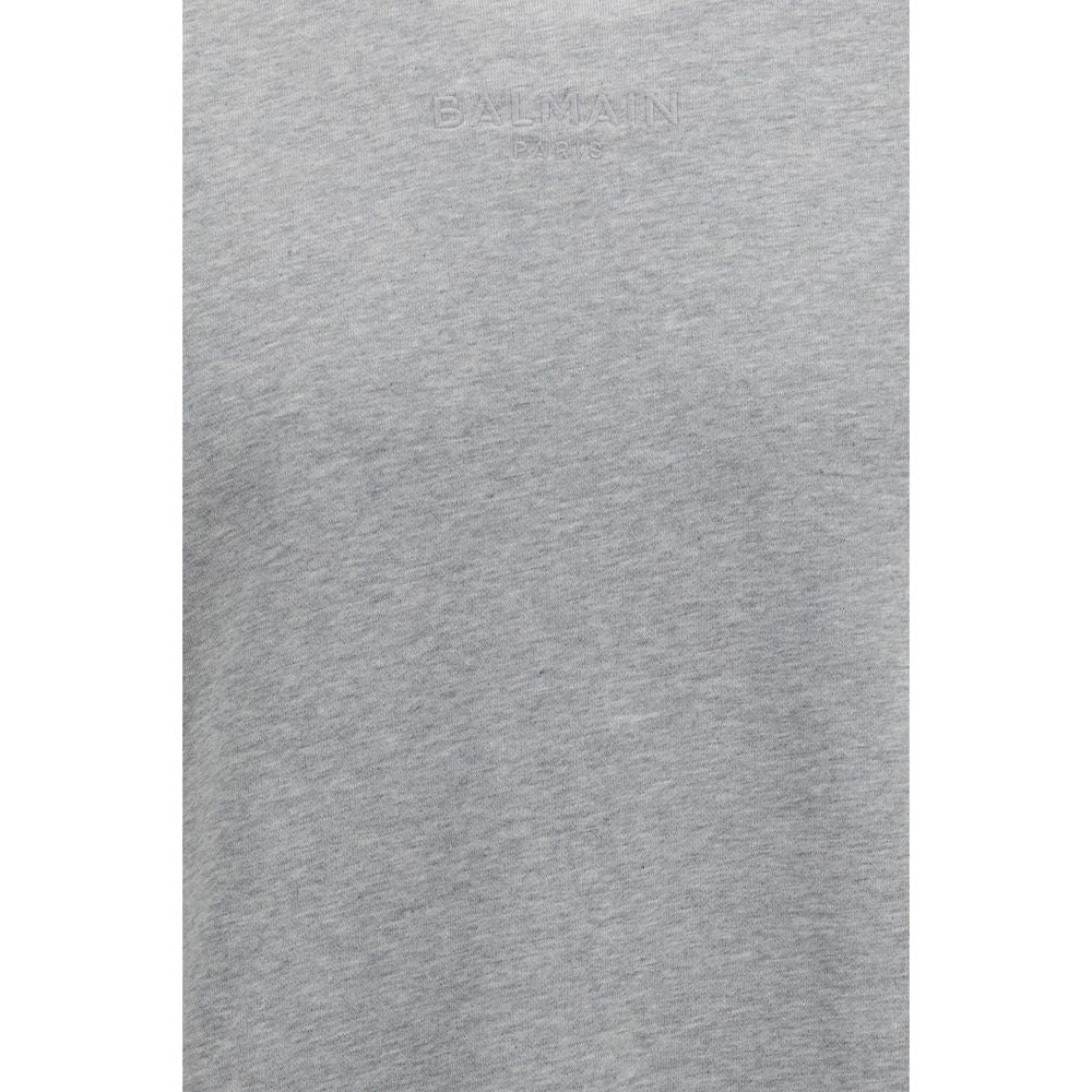 Balmain Gray Cotton Sweatshirt - Embroidered Logo Crewneck