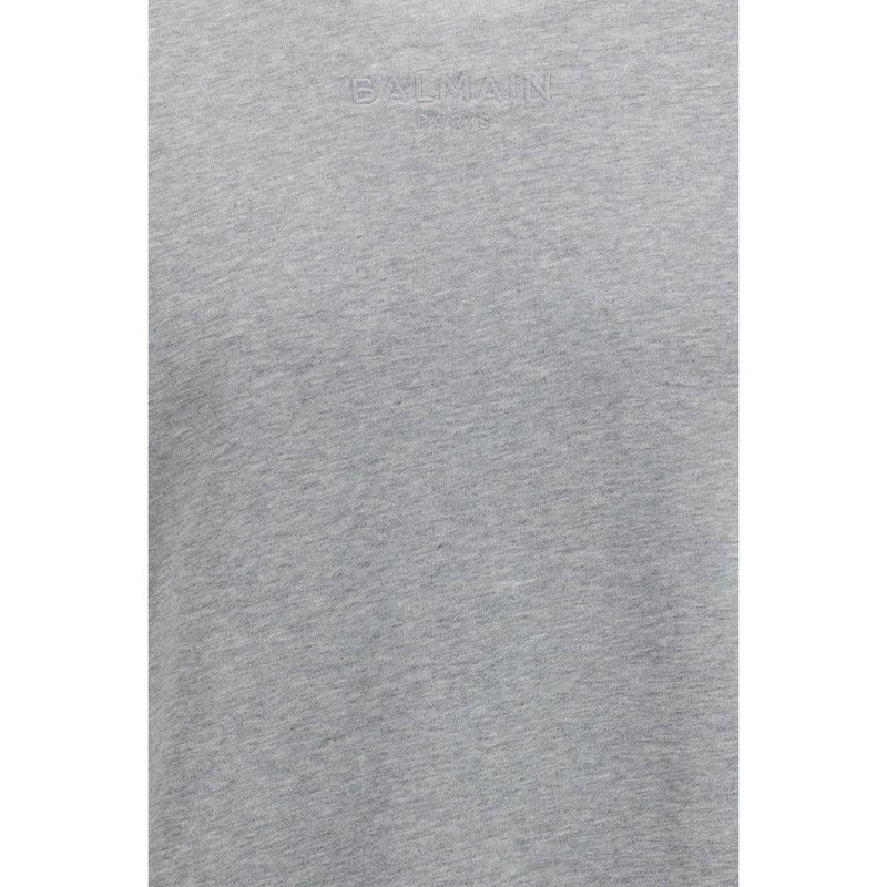 Balmain Gray Cotton Sweatshirt with Embroidered Logo