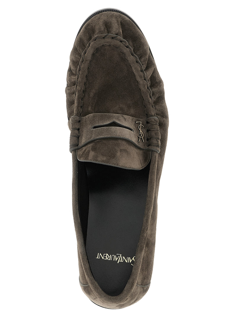 Mocassins à enfiler Saint Laurent en cuir de veau marron