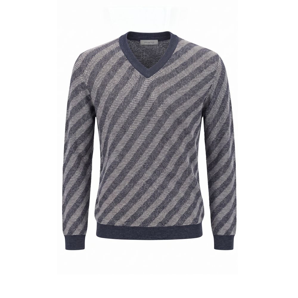 Malo Blue Linen Men Sweater - Stylish V-Neck Design