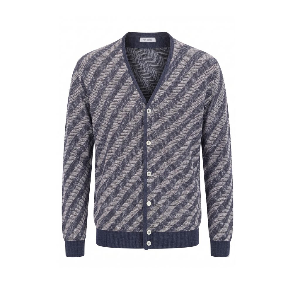 Malo Blue Linen Men Cardigan - Elegant V-Neck Design