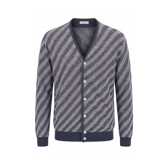 Malo Blue Linen Men Cardigan with V-Neck Design