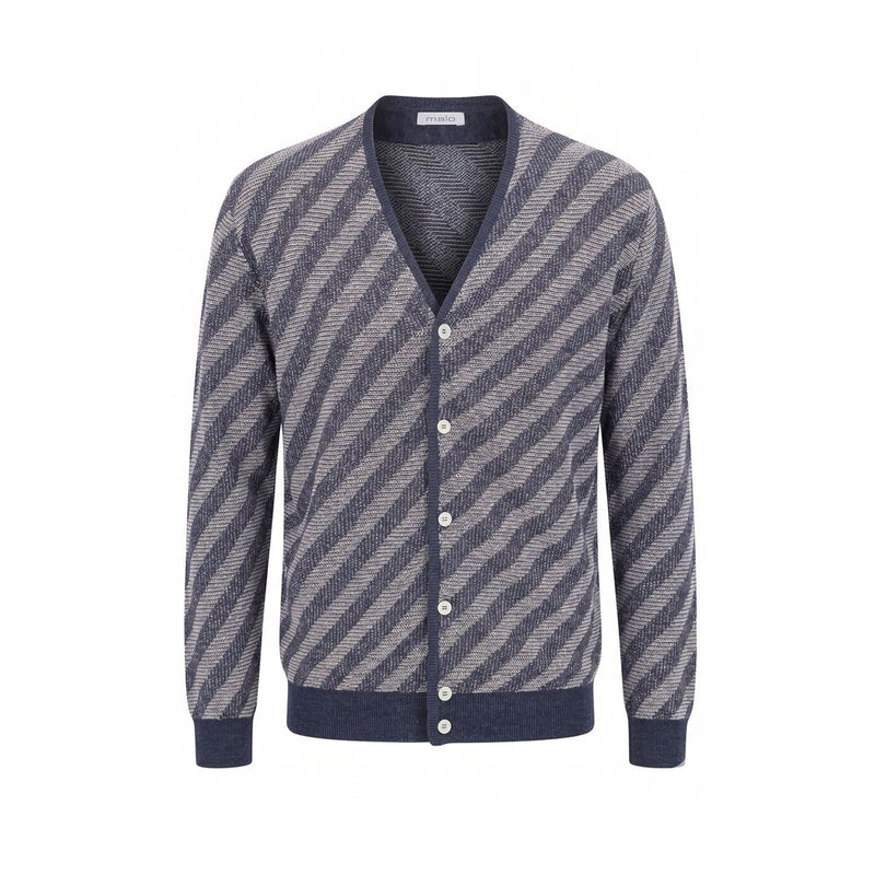 Malo Blue Linen Men Cardigan - Elegant V-Neck Design