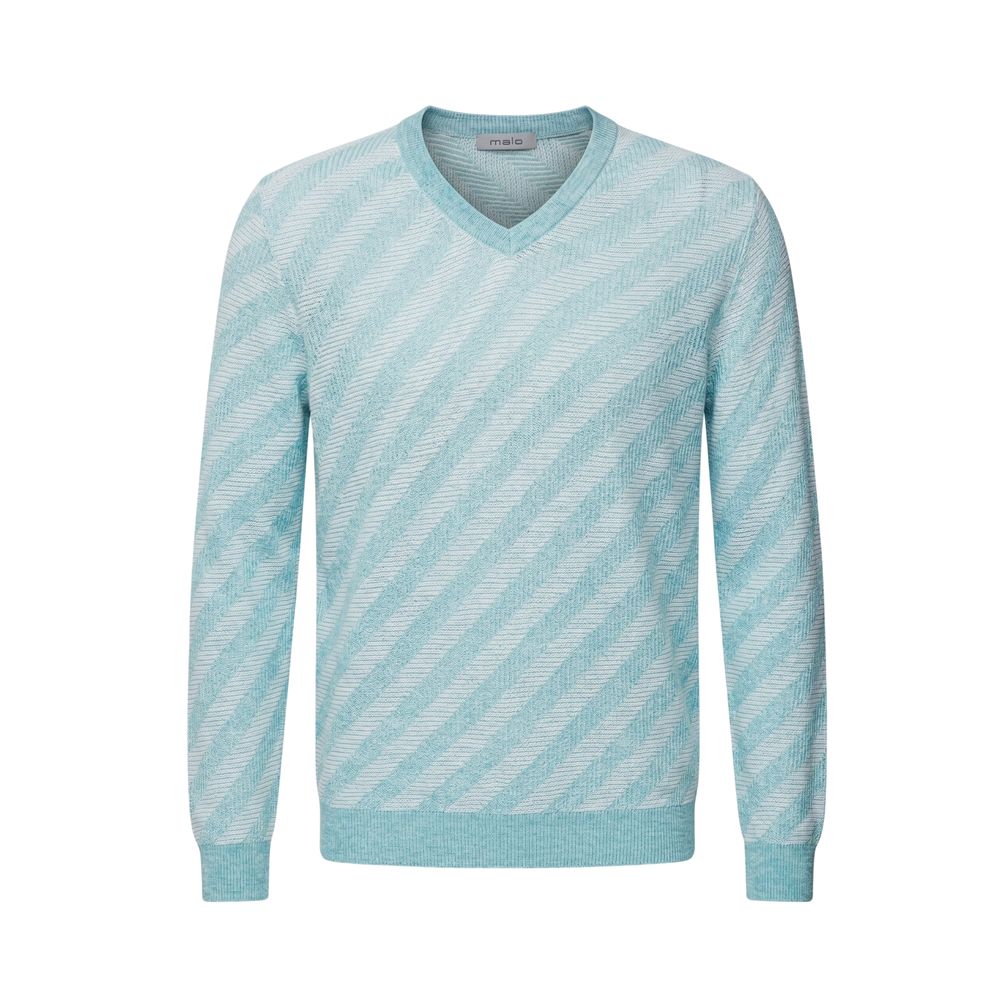 Malo Light Blue Linen V-Neck Sweater for Men