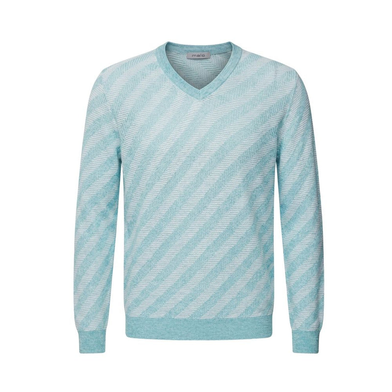 Malo Light Blue Linen V-Neck Sweater for Men