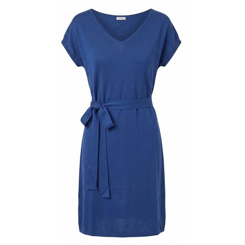 Malo Blue Silk Women Dress - Elegant V-Neck Design