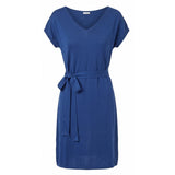Malo Blue Silk Women Dress - Elegant V-Neck Design